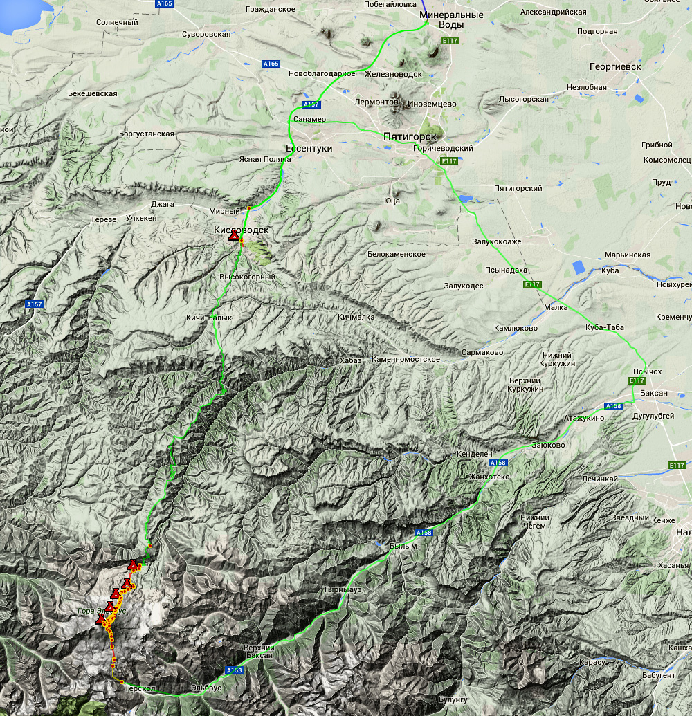 Карта приэльбрусья с перевалами подробная