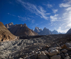      (Baltoro Glacier).<br>       (Uli Biaho Glacier)      (Trango Towers).